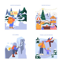 Naklejka premium Winter Activities Vector Illustration Set