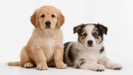 Obraz premium Two Adorable Puppy Companions on White Background