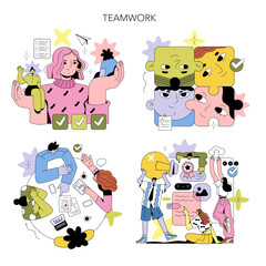 Collaborative Teamwork Concepts in Vector Illustration