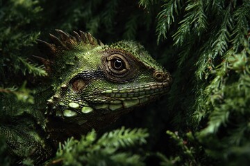 Obraz premium forest dragon camouflaged in dense jungle