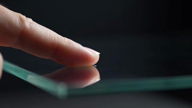 ?Finger touch creating digital ripple effect on glass surface