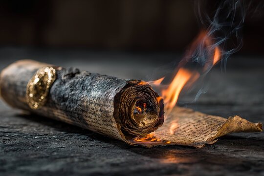 ancient scroll burning in magical flames