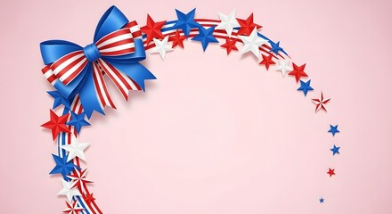 Obraz premium Patriotic fourth of july decorations with red white and blue bow and stars