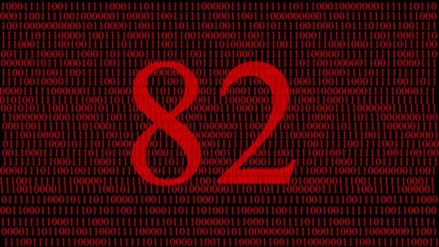 Abstract digital matrix background with red numbers data stream and hidden red number 82 ,pattern, futuristic artificial intelligence technology concept, cyber data code visualization and big data.
