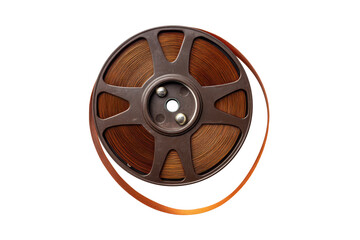 Fototapeta premium Vintage magnetic tape reel analog audio recording media isolated on transparent background