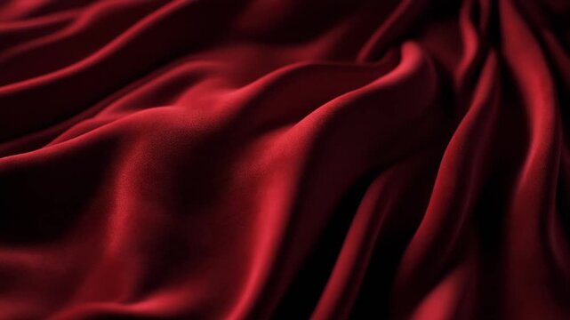 Luxurious dark red draped fabric with flowing smooth waves and soft texture