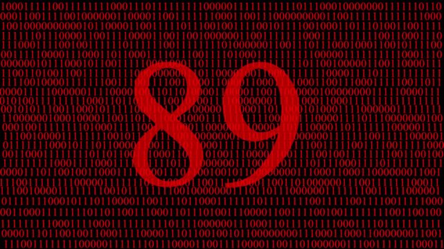 Abstract digital matrix background with red numbers data stream and hidden red number 89 ,pattern, futuristic artificial intelligence technology concept, cyber data code visualization and big data.