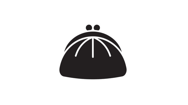 Clutch purse icon with rounded clasp and radiating stitched lines, isolated on white background, simple graphic design.