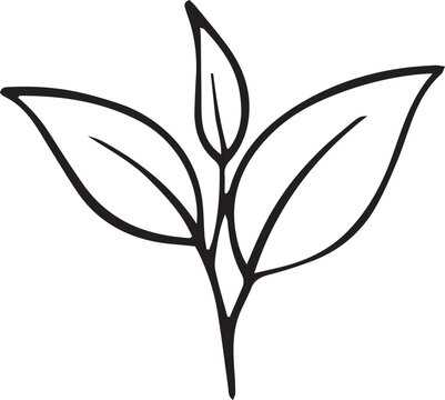 Minimal leaf plant line art, monoline botanical branch icon, simple nature outline vector design