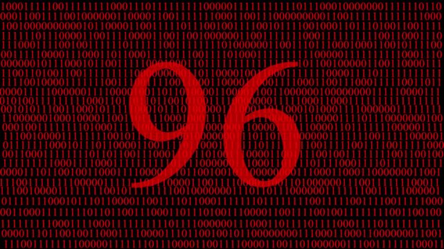 Abstract digital matrix background with red numbers data stream and hidden red number 96 ,pattern, futuristic artificial intelligence technology concept, cyber data code visualization and big data.