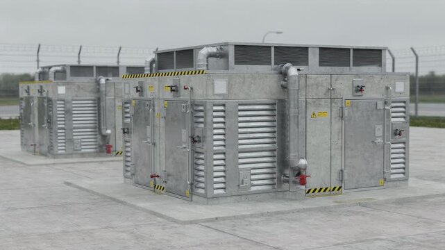 Medium shot of a modular storage magazine system for explosives featuring interconnected units with advanced ventilation and scalable design in a controlled environment.