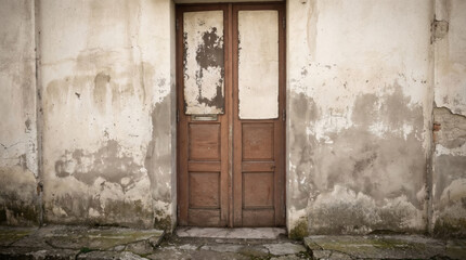 Fototapeta premium weathered wooden double door portugal abandoned facade texture