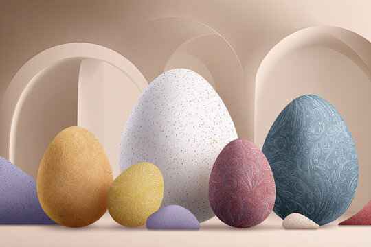 
Happy Easter . Big eggs with texture and designs, but keep it simple and elegant like the faberge eggs. 
