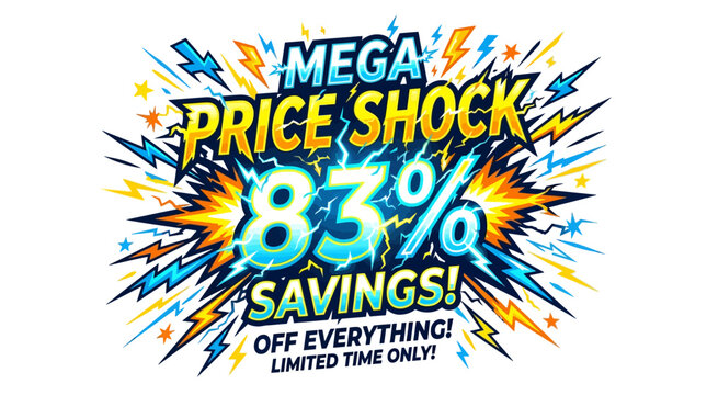 Mega Price Shock Sale with 83% Savings Banner