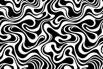 Obraz premium Abstract wavy pattern background in black and white fluid marble doodle style