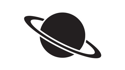 Planet with rings icon in black silhouette, representing astronomy and space exploration in a simple, modern graphic. © TAIFUR