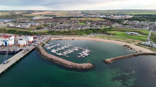 Aerial View of Peterhead Harbor and Fishing Fleet in Scotland