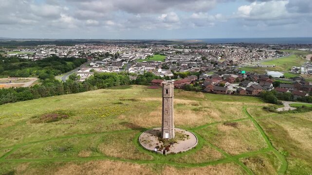 Aerial Orbit of Peterhead Lighthouse on Scottish Coast