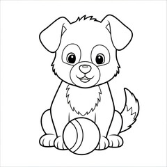 Obraz premium Cute puppy illustration with ball, black and white line drawing
