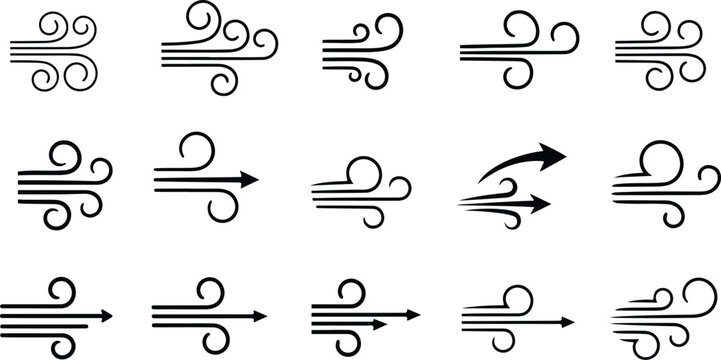Hand drawn wind gust isolated on a white background. Doodle vector illustration.