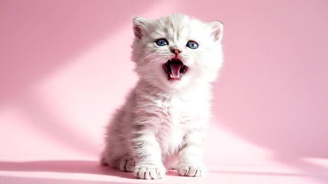 adorable fluffy kitten sitting in a pastel background, soft natural lighting, minimal aesthetic, big expressive eyes, clean composition, soft shadows, studio photography style, ultra detailed fur, kaw