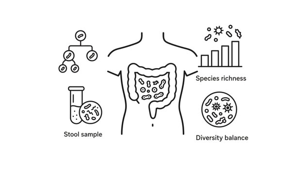 Gut microbiome illustration with species richness and diversity balance