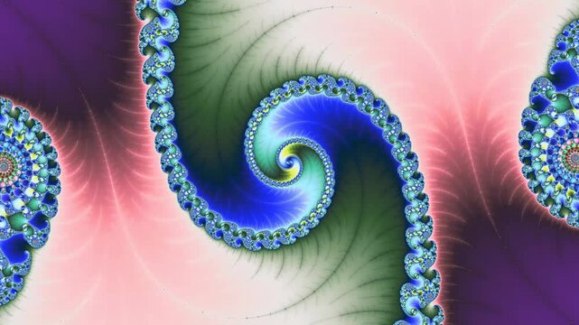 Psychedelic fractal imagery showcases mesmerizing spiral patterns and vibrant color gradients in a continuous zoom through self similar mathematical structures and infinite geometric complexity