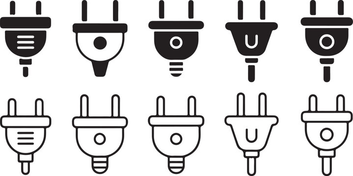 plug icon collection five solid and five outline plug designs