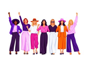 Obraz premium Diverse group of women with raised arms isolated on white background