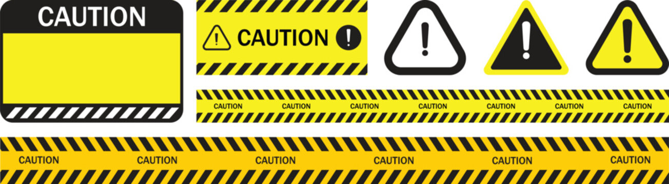 Caution Collection of yellow and black frames. Warning borders, and attention label templates, Caution alarm set, danger sign collection, attention vector icon, 
