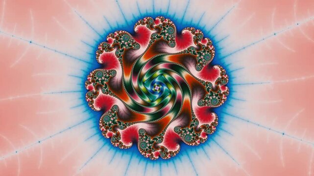 Psychedelic fractal imagery showcases mesmerizing spiral patterns and vibrant color gradients in a continuous zoom through self similar mathematical structures and infinite geometric complexity