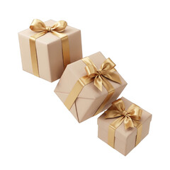 Fototapeta premium Gift boxes with gold ribbons and bows on black background