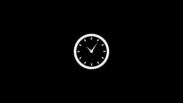 Clock icon flat style black background 24 Hour Day Fast Speed. Stopwatch icon circle white color animation black background 4k video.