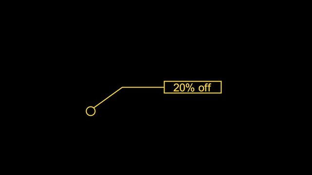 20% off sale animation. Neon speech bubble line 20 percent off sale glowing animation black background 4k video.