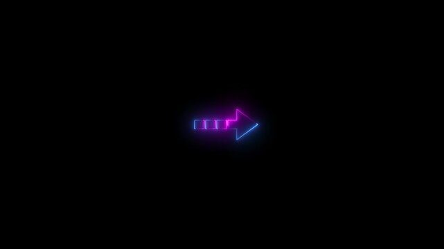 Direction arrow left neon light glowing sign icon colorful animation. Black background 4k video.