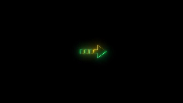 Direction arrow left neon light glowing sign icon colorful animation. Black background 4k video.
