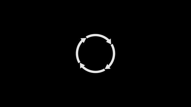 Circle arrow white color animation. simple round circle recycle bin icon animation. Black background 4k video.