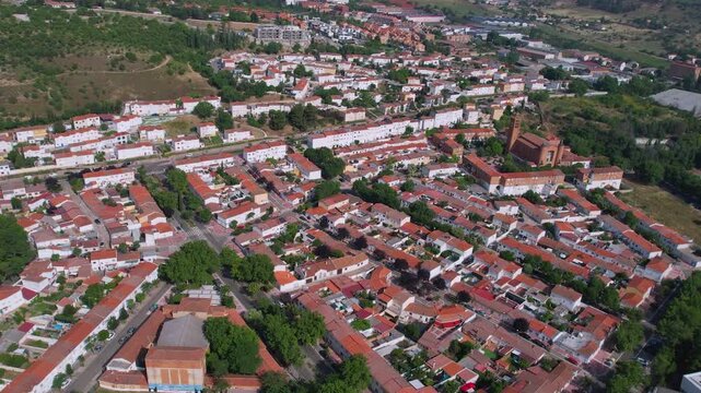 Aerial panorama view of the old town village Valladolid in Spain on a sunny summer noon.