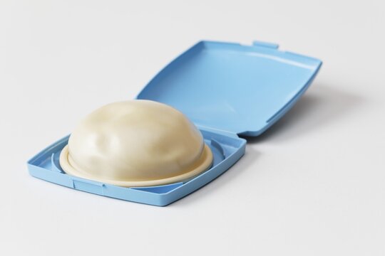 Diaphragm or vaginal pessary in storage box, mechanical means for contraception, birth control in woman