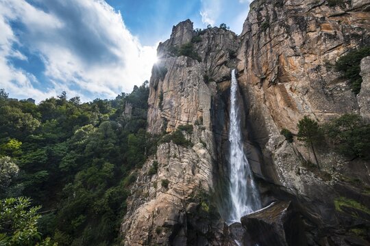 Cascade de Piscia di Gallo, Piscia di Ghjaddu or Chicken Piss, waterfall, 70 m, Alta Rocca, Corsica, France