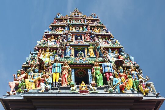Hindu deities at Sri Mariamman or Mother Goddess Temple, Oldest Hindu Place of Worship, Chinatown, Singapore