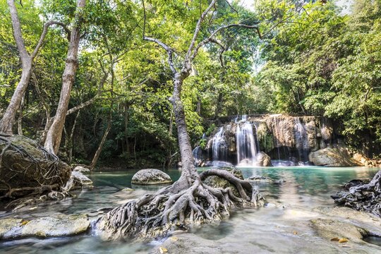 Waterfall in Erawan National Park, Kanchanaburi Province, Thailand