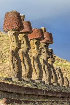 Ahu Nao-Nao Moais, Anakena, Rapa Nui National Park, Unesco World Heritage Site, Easter Island, Chile