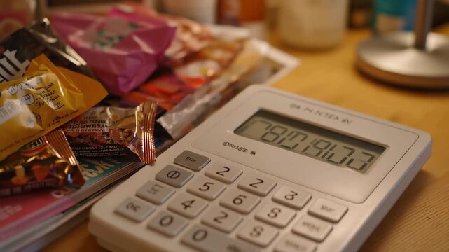 Frustrated journal entry describing weight plateau with crossed out scale numbers, surrounded by fitness magazines and healthy snack wrappers, bedroom nightstand scene, ideal for perseverance
