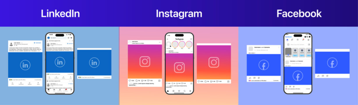 Instagram Facebook LinkedIn post home feed carousel layout with clean buttons reactions share save tools optimized for modern multi network social presentation vector illustration.