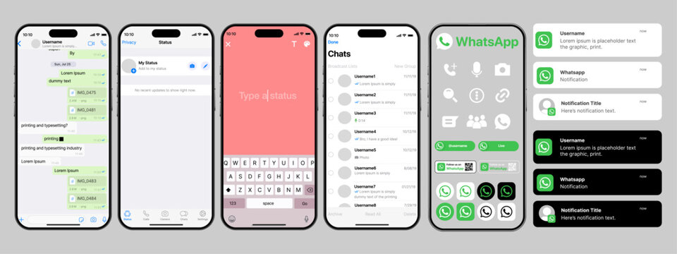 WhatsApp mockup on a white background. Social network interface template. WhatsApp social media. Voice messages and chats on the iphone screen.	