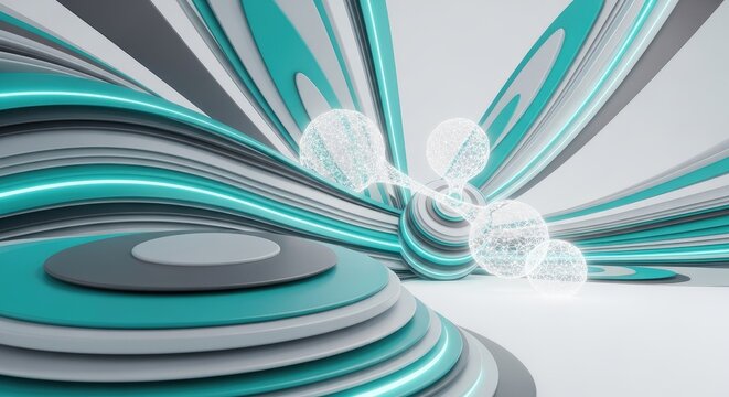 A mesmerizing abstract art piece with vibrant waves of teal and gray