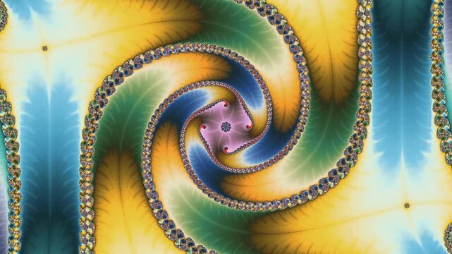 Psychedelic fractal imagery showcases mesmerizing spiral patterns and vibrant color gradients in a continuous zoom through self similar mathematical structures and infinite geometric complexity