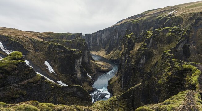 Fja&eth;r&aacute;rglj&uacute;fur Canyon, deep gorge, tuff rock, near Kirkjubaer on the south coast, southern Iceland, Iceland