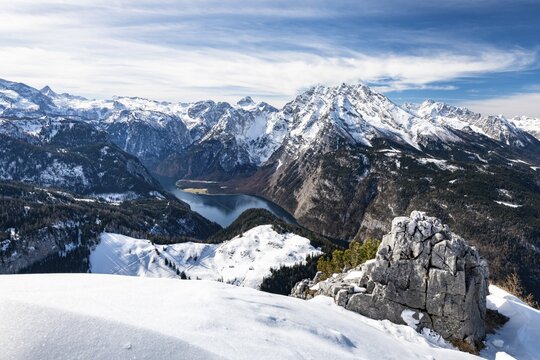 View from Jenner to K&ouml;nigssee and Watzmann, Berchtesgaden National Park, Berchtesgaden Alps, Sch&ouml;nau am K&ouml;nigssee, Berchtesgadener Land, Bavaria, Germany